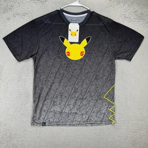 Pokemon Pikachu Adult Mens T-Shirt Large Grey Graphic Ombre Short Sleeve Tee NEW - Picture 2 of 8
